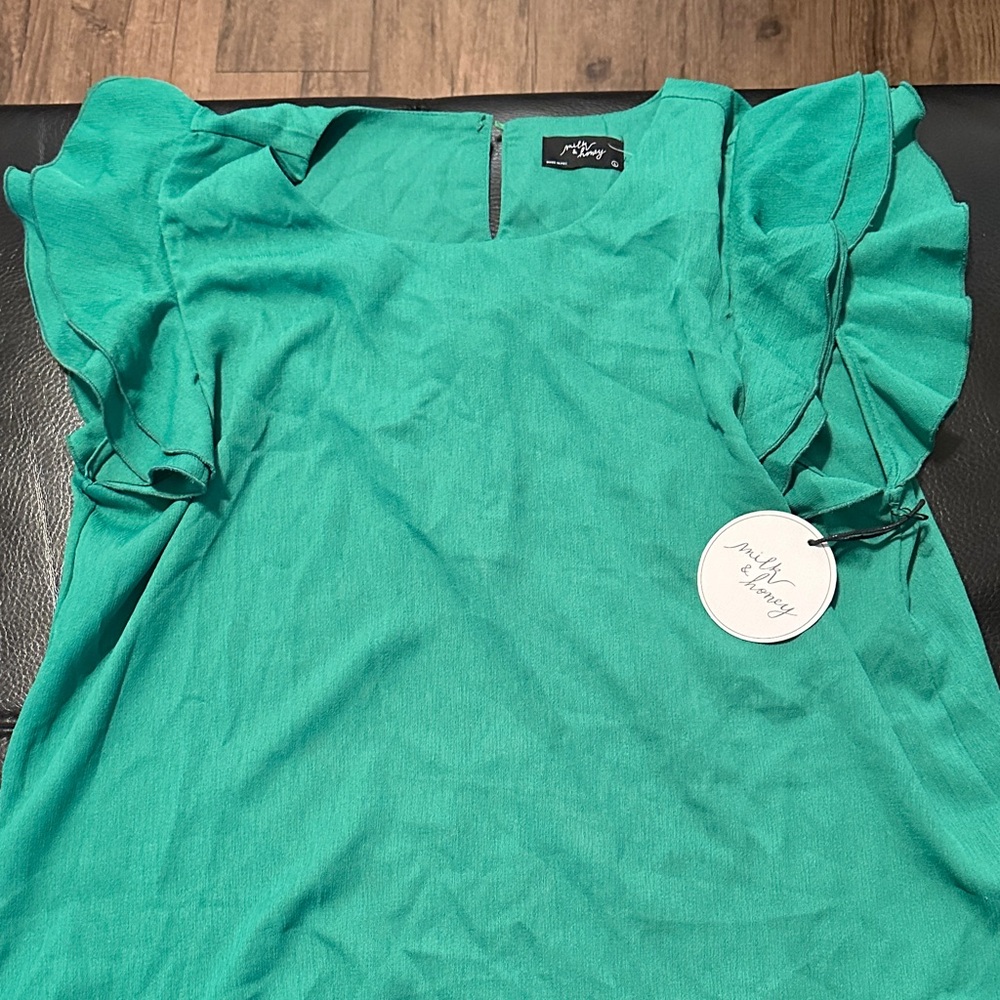 Chic Teal Ruffle Sleeve Blouse